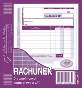 Rachunek dla zwolnionych podmiotowo z VAT 2/3 A-5  230-4
