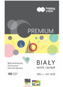 BLOK TECHNICZNY A-4 BIAŁY 250G HAPPY COLOR PREMIUM 10ARK 