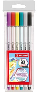 FLAMASTRY 6 KOL STABILO PEN 68 BRUSH ETUI 