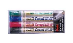 Zestaw 4 markerów do tablic suchościeralnych Pentel MW85 w etui