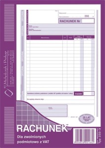 Rachunek dla zwolnionych podmiotowo z VAT A-5  233-3