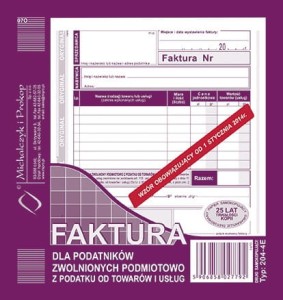 Faktura dla podatników zwolnionych podmiotowo z podatku 2/3 A-5  204-4E