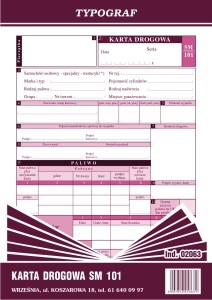 Karta drogowa samochody osobowe A5 Sm 101 Typograf